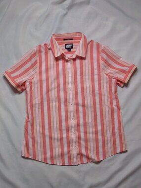 LANDS' END womens SHIRT pink BLOUSE button-down NO IRON striped SIZE S 4/6